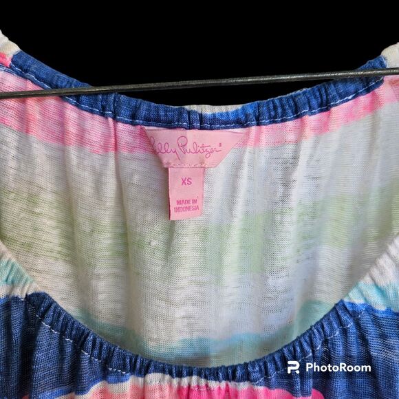 Lilly Pulitzer Getaway Coverup Cats Meow Stripe Linen Dress Resort XS 25256 Pool - Picture 2 of 4